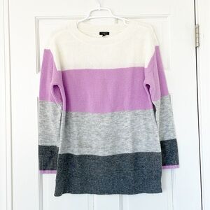 TALBOTS sweater size LP L petite white grey pink striped soft